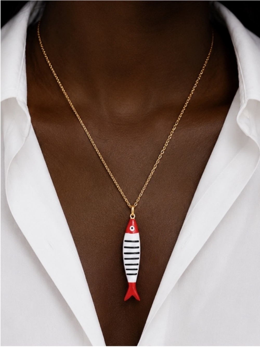 New! Coastal 18K Gold Plated Red Striped Sardine Dopamine Necklace NWOT (3030)